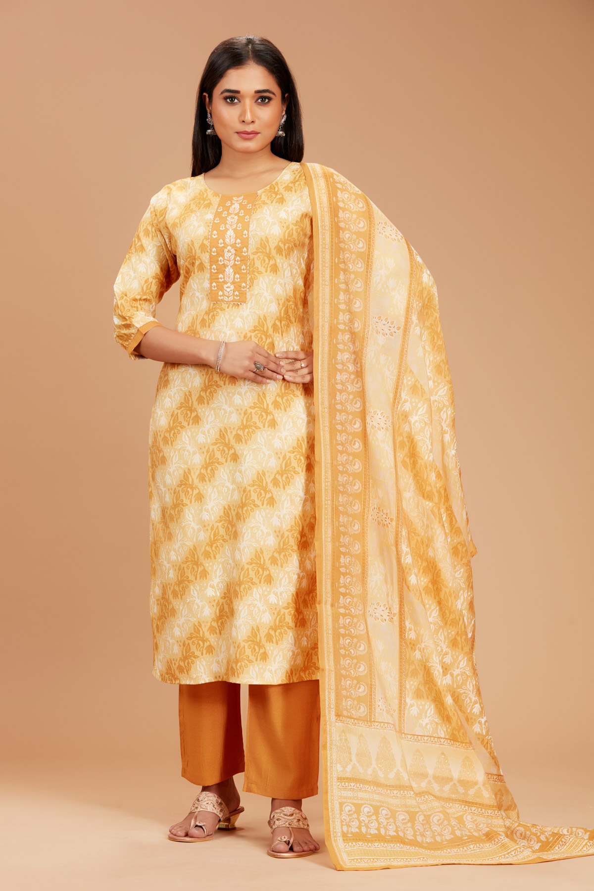 Yellow 3-Piece Suit Set With Dupatta